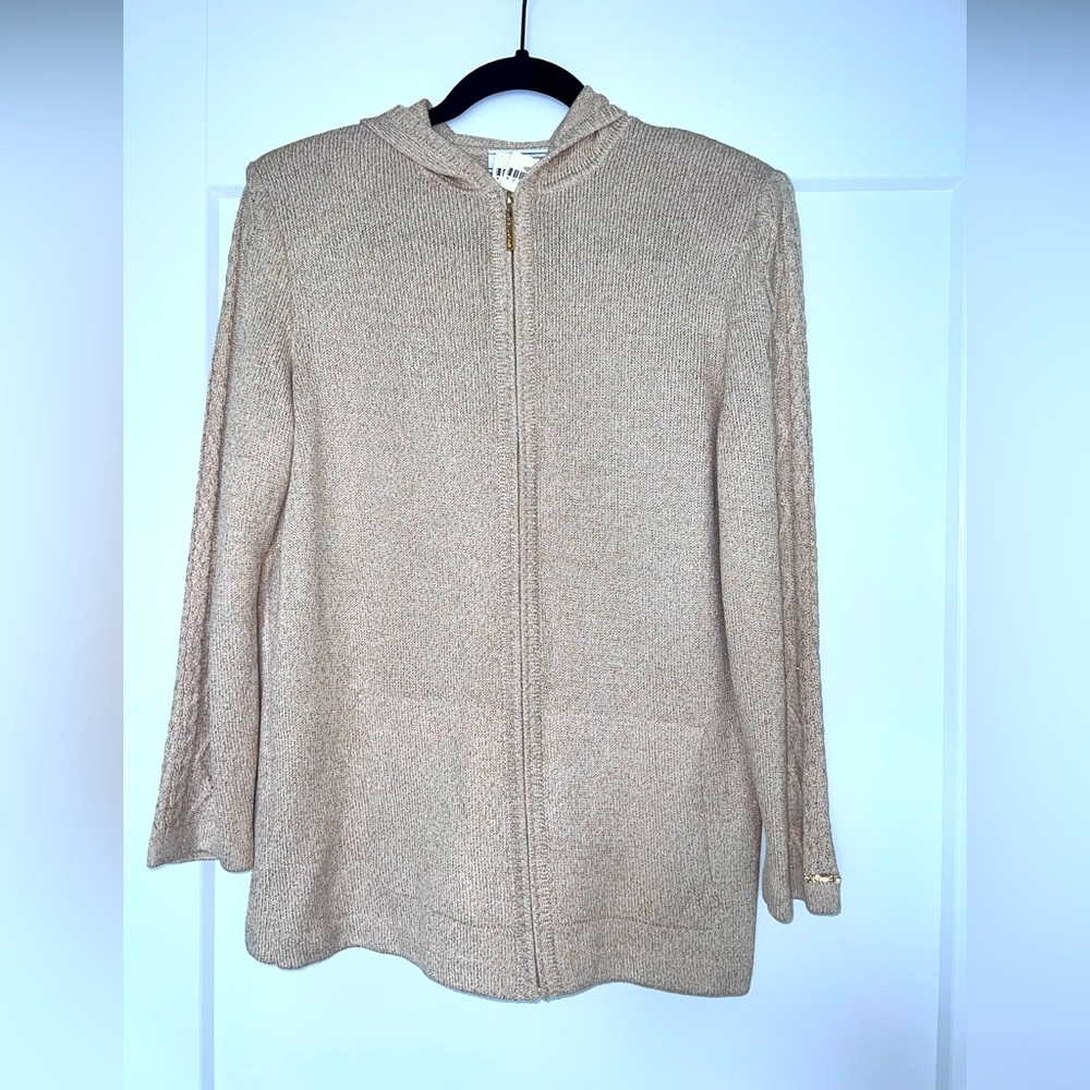 ST JOHN SPORT  deadstock cream and GOLD zipper hoodie, cable sleeves, size P